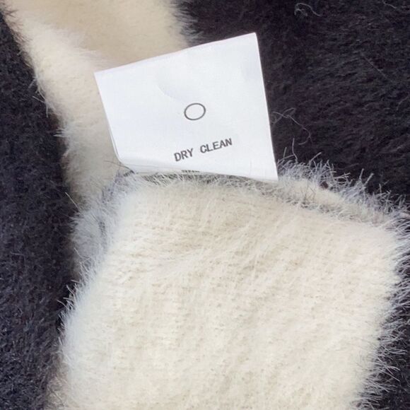 MELLODAY NWT WOMENS MOCK JACKET SWEATER BLACK IVORY STRIPED SOFT FUZZY SMALL - Picture 7 of 8